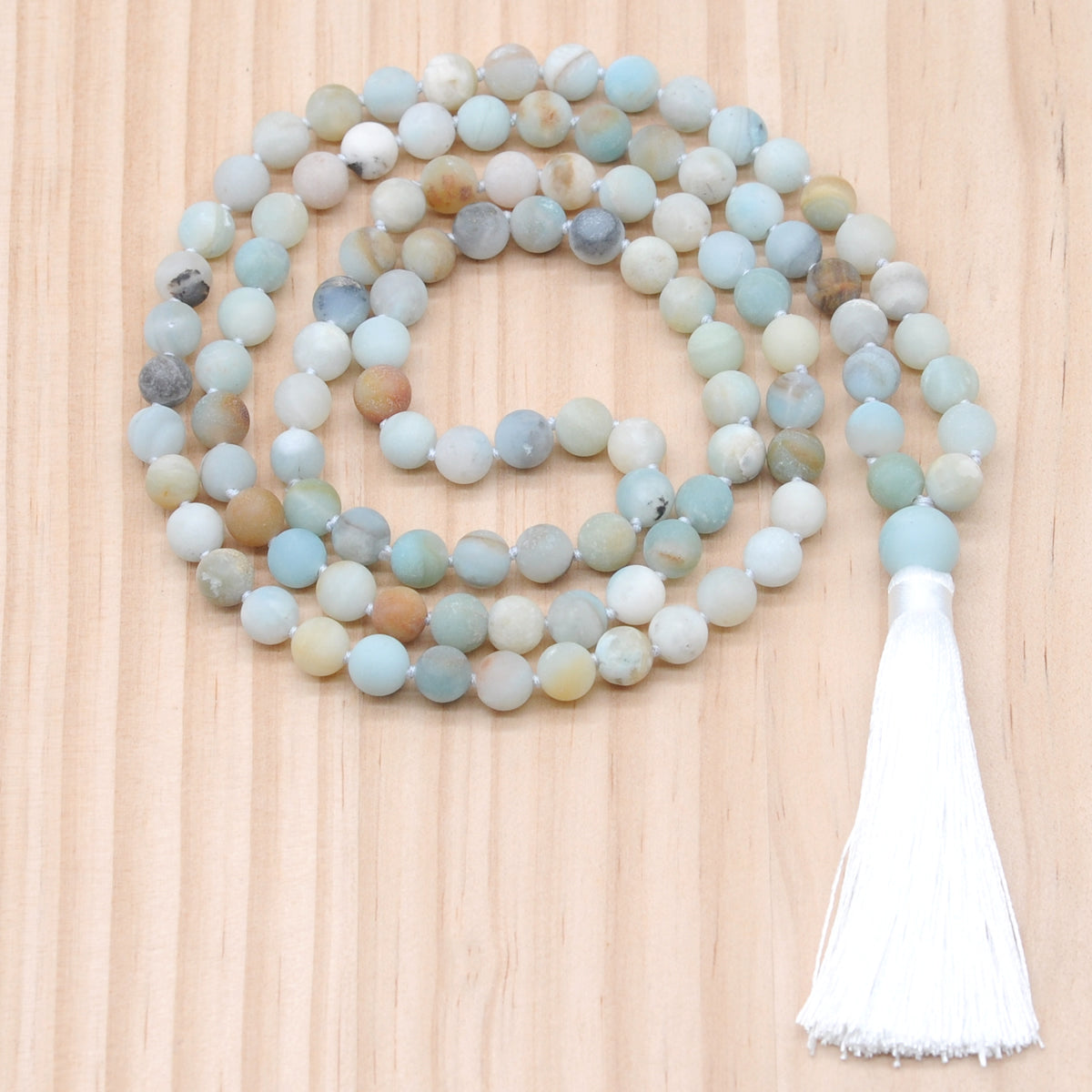 GMN03 Hand-Knotted Matte Amazonite 108 Beads Mala Necklace