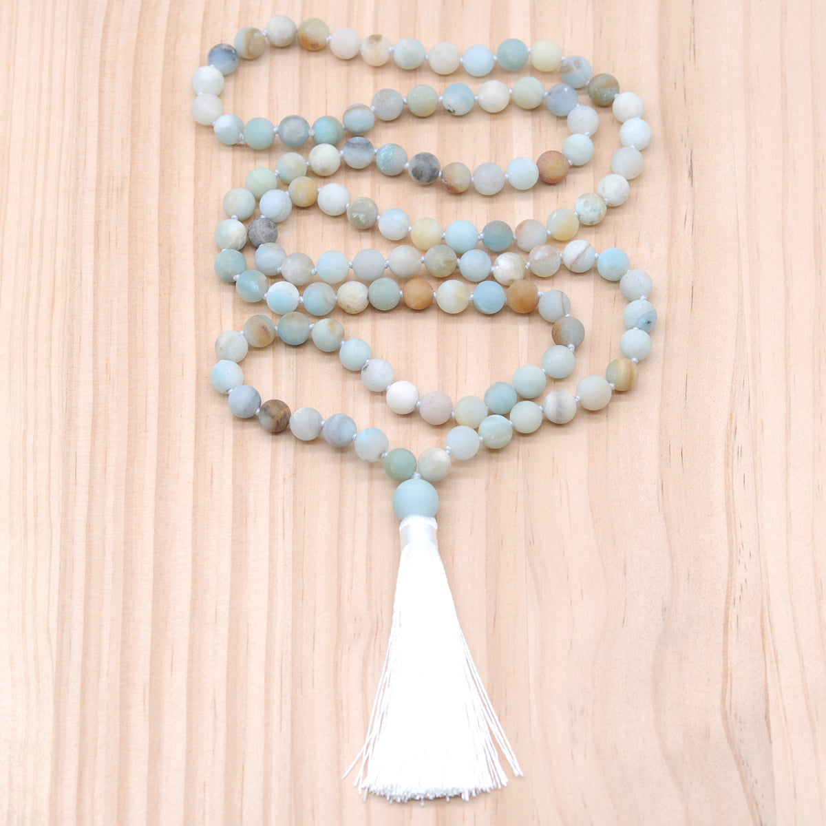 GMN03 Hand-Knotted Matte Amazonite 108 Beads Mala Necklace