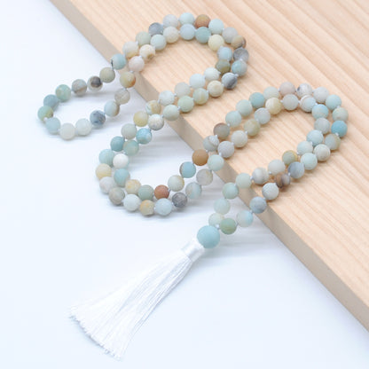 GMN03 Hand-Knotted Matte Amazonite 108 Beads Mala Necklace