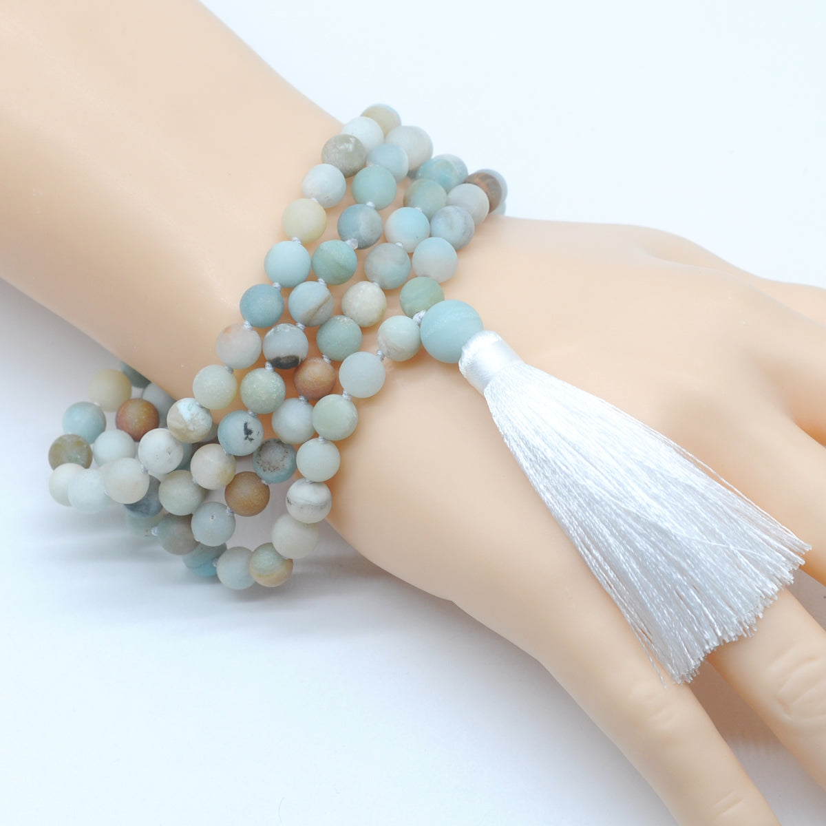 GMN03 Hand-Knotted Matte Amazonite 108 Beads Mala Necklace