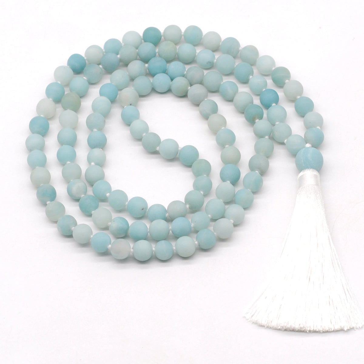 GMN04 Hand-Knotted Matte Amazonite 108 Beads Mala Necklace