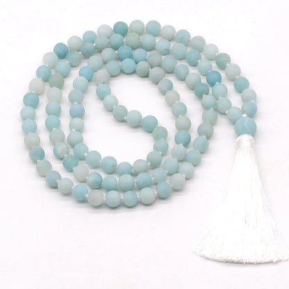 GMN04 Hand-Knotted Matte Amazonite 108 Beads Mala Necklace