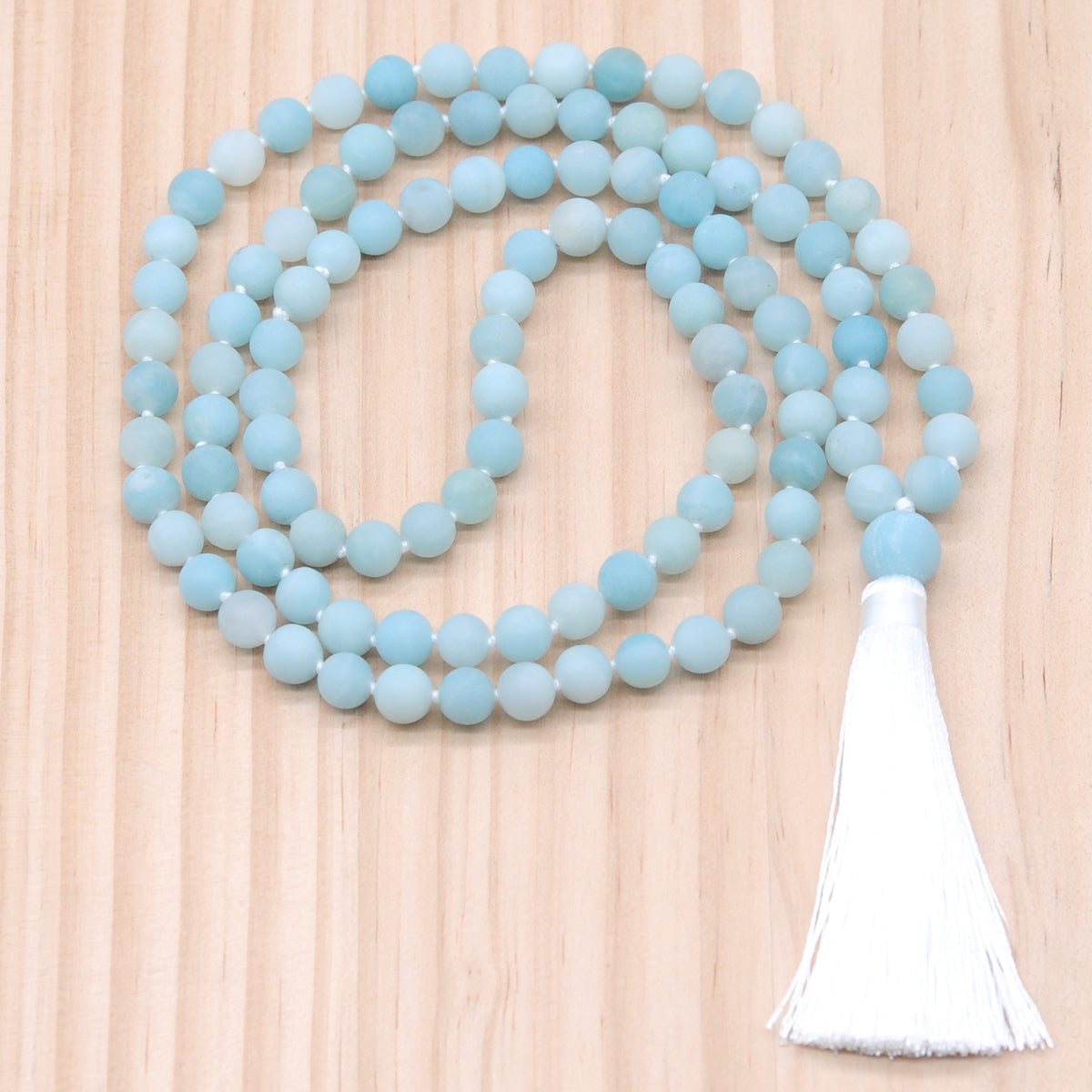 GMN04 Hand-Knotted Matte Amazonite 108 Beads Mala Necklace