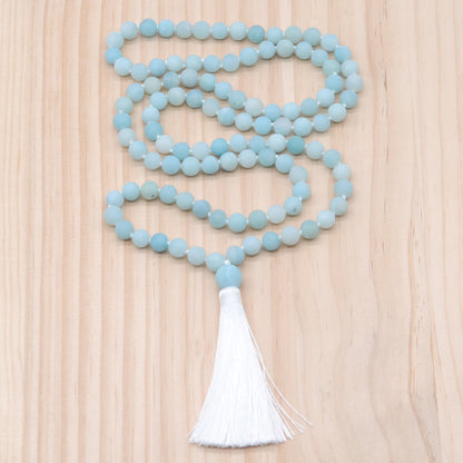 GMN04 Hand-Knotted Matte Amazonite 108 Beads Mala Necklace