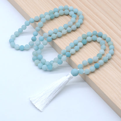 GMN04 Hand-Knotted Matte Amazonite 108 Beads Mala Necklace