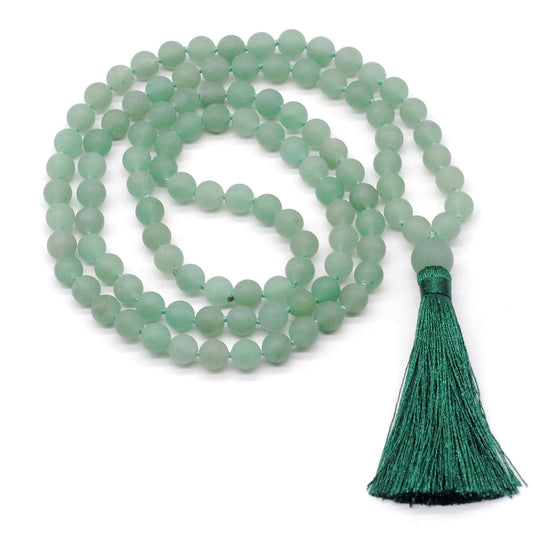 GMN05 Hand-Knotted Matte Green Aventurine 108 Beads Mala Necklace