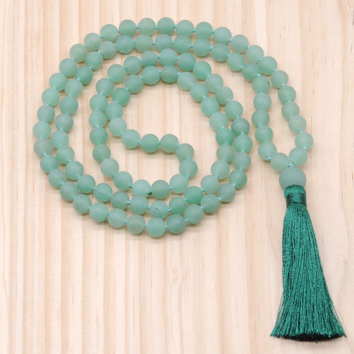 GMN05 Hand-Knotted Matte Green Aventurine 108 Beads Mala Necklace