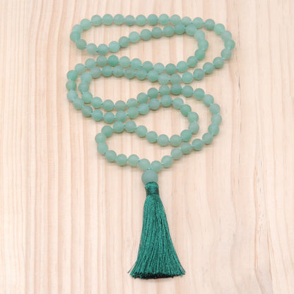 GMN05 Hand-Knotted Matte Green Aventurine 108 Beads Mala Necklace