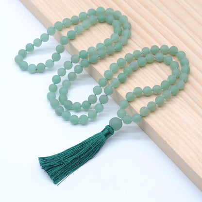 GMN05 Hand-Knotted Matte Green Aventurine 108 Beads Mala Necklace