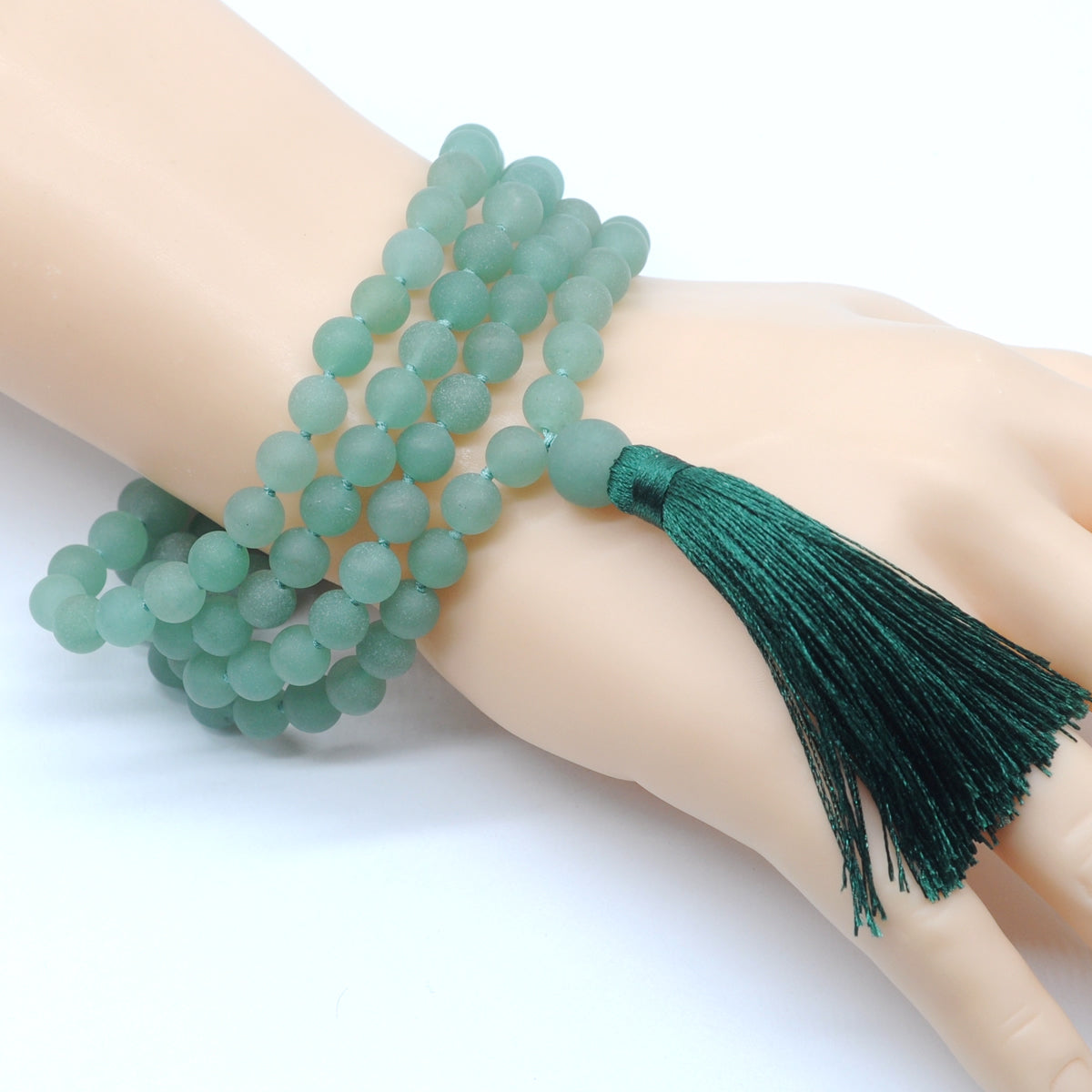 GMN05 Hand-Knotted Matte Green Aventurine 108 Beads Mala Necklace