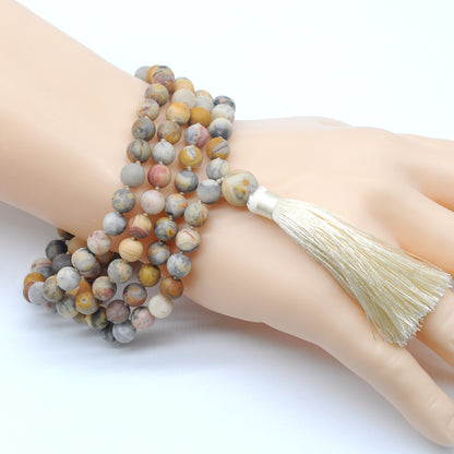 GMN10 Hand-Knotted Matte Yellow Crazy Agate 108 Beads Mala Necklace