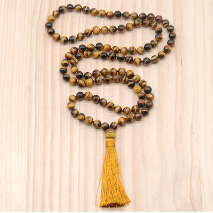 GMN103 Hand-Knotted Smooth Yellow Tiger Eye 108 Beads Mala Necklace