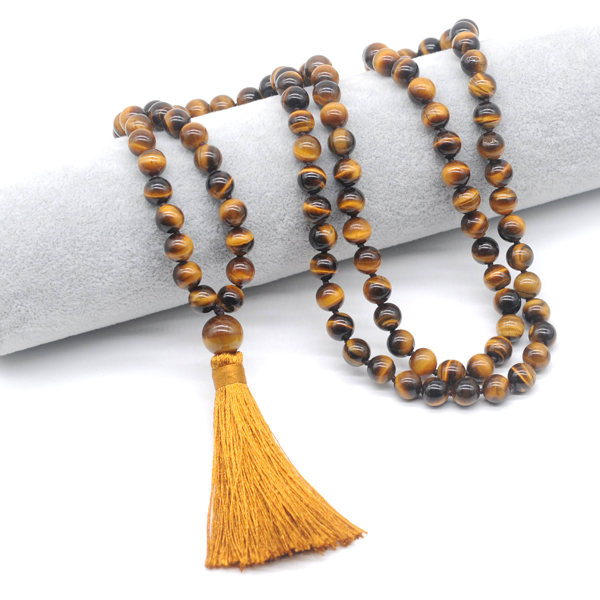 GMN103 Hand-Knotted Smooth Yellow Tiger Eye 108 Beads Mala Necklace