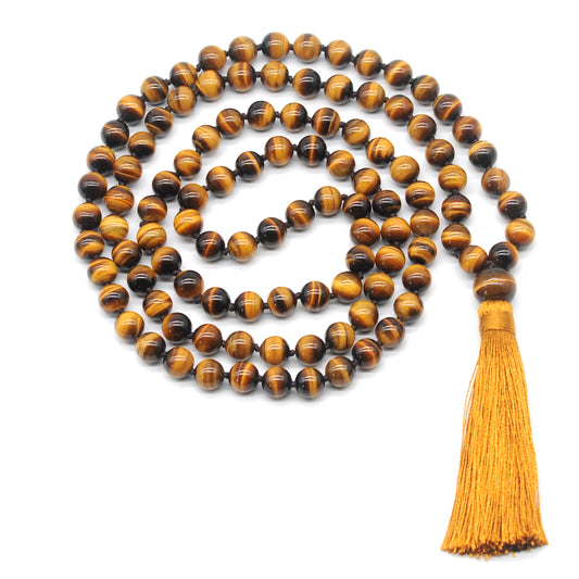 GMN104 Hand-Knotted Grade AAA Yellow Tiger Eye 108 Beads Mala Necklace