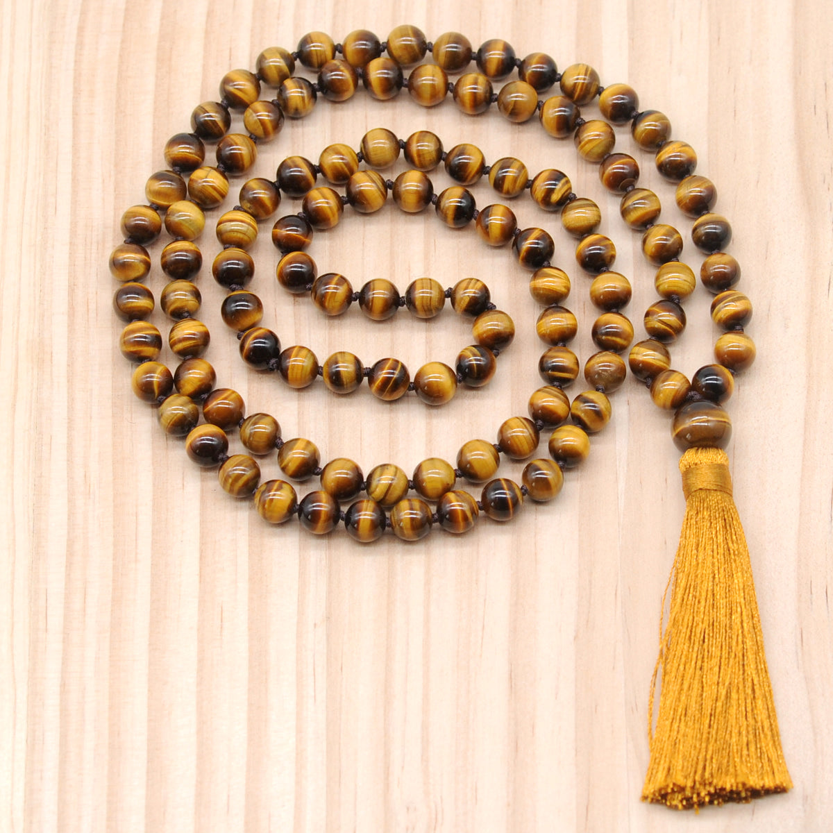 GMN104 Hand-Knotted Grade AAA Yellow Tiger Eye 108 Beads Mala Necklace