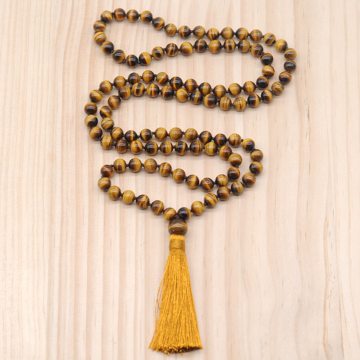 GMN104 Hand-Knotted Grade AAA Yellow Tiger Eye 108 Beads Mala Necklace