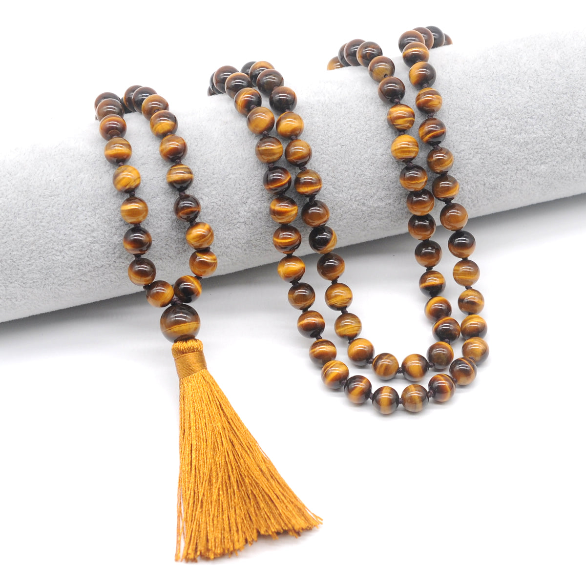 GMN104 Hand-Knotted Grade AAA Yellow Tiger Eye 108 Beads Mala Necklace