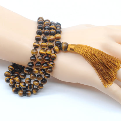 GMN104 Hand-Knotted Grade AAA Yellow Tiger Eye 108 Beads Mala Necklace