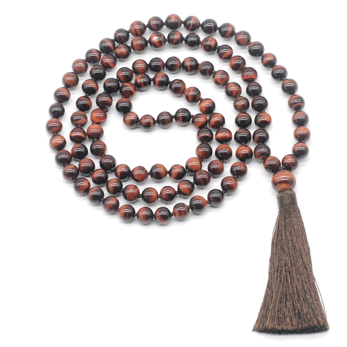 GMN106 Hand-Knotted Grade AAA Red Tiger Eye 108 Beads Mala Necklace