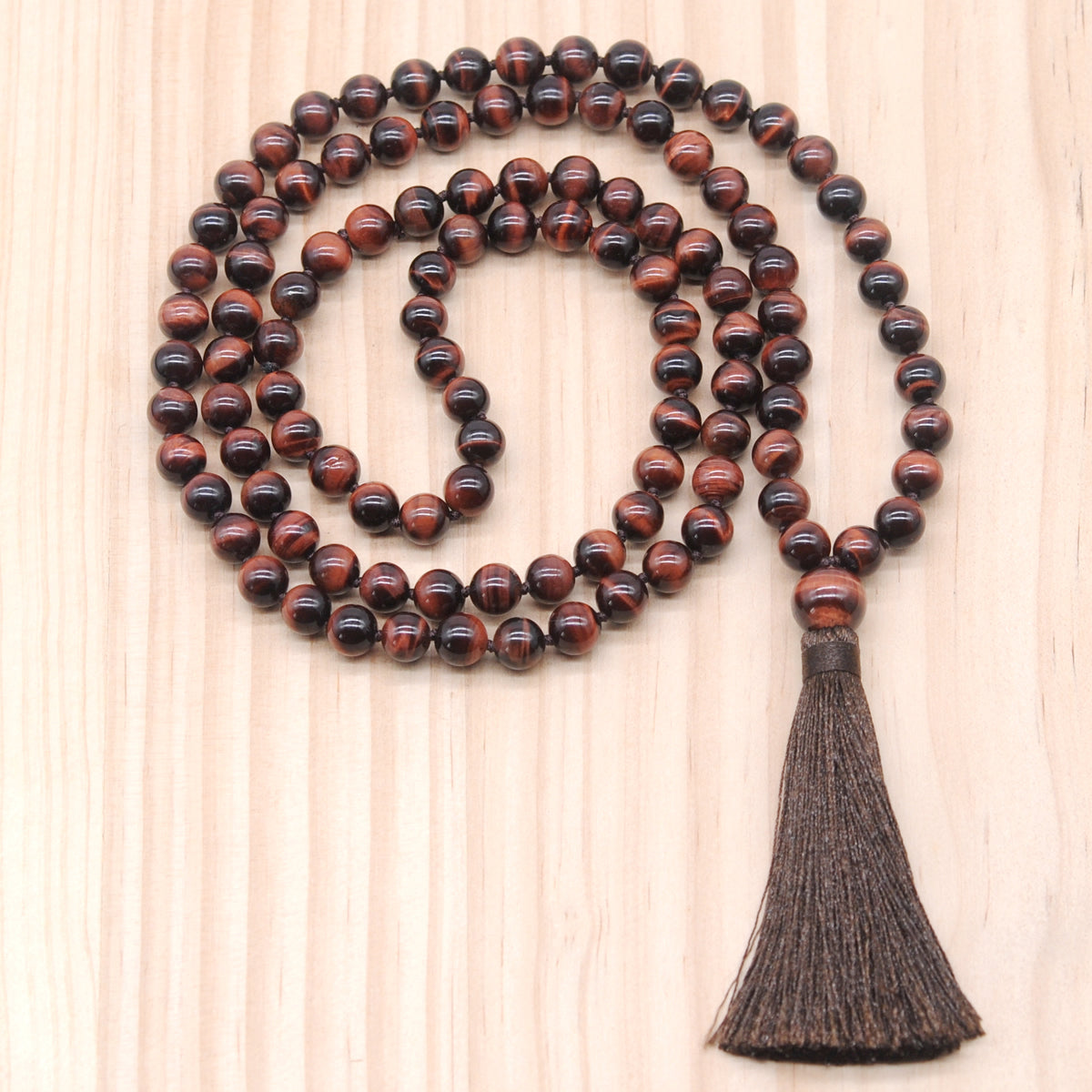 GMN106 Hand-Knotted Grade AAA Red Tiger Eye 108 Beads Mala Necklace