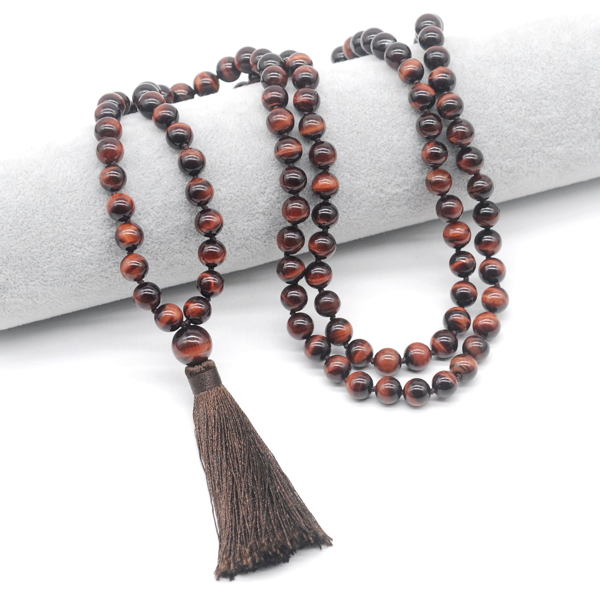 GMN106 Hand-Knotted Grade AAA Red Tiger Eye 108 Beads Mala Necklace