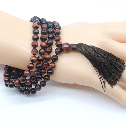 GMN106 Hand-Knotted Grade AAA Red Tiger Eye 108 Beads Mala Necklace