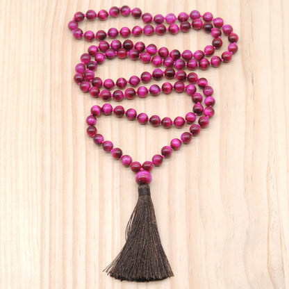 GMN108 Hand-Knotted Smooth Red Tiger Eye 108 Beads Mala Necklace