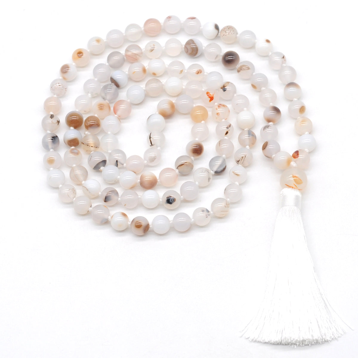 GMN114 Hand-Knotted Smooth Montana Agate 108 Beads Mala Necklace