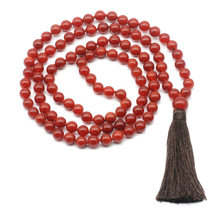 GMN127 Hand-Knotted Smooth Red Agate 108 Beads Mala Necklace