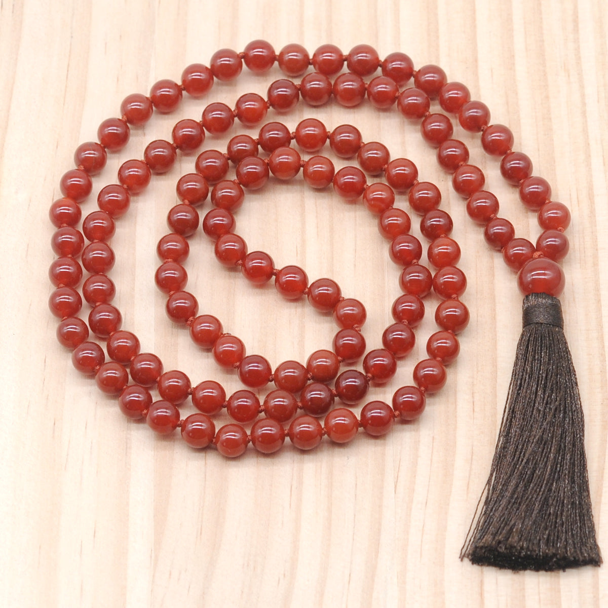 GMN127 Hand-Knotted Smooth Red Agate 108 Beads Mala Necklace