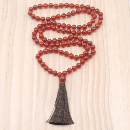 GMN127 Hand-Knotted Smooth Red Agate 108 Beads Mala Necklace