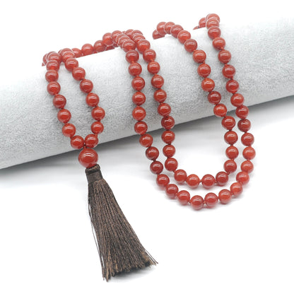 GMN127 Hand-Knotted Smooth Red Agate 108 Beads Mala Necklace