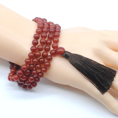 GMN127 Hand-Knotted Smooth Red Agate 108 Beads Mala Necklace