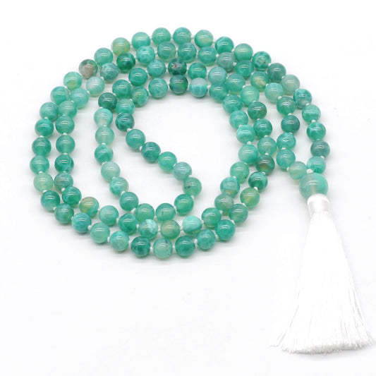 GMN129 Hand-Knotted Smooth Peafowl Agate 108 Beads Mala Necklace