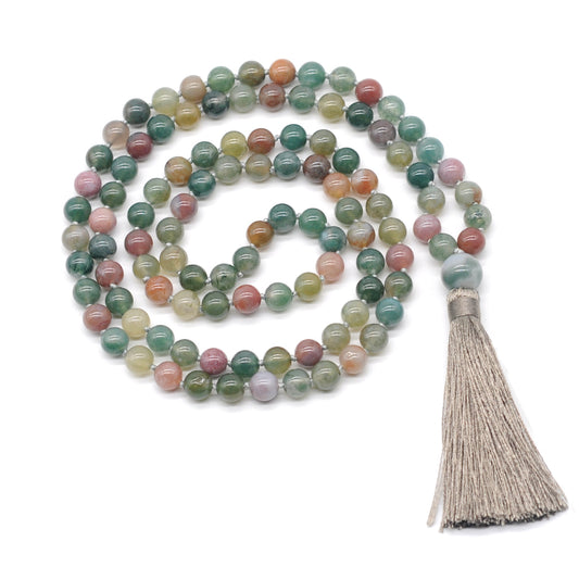 GMN132 Hand-Knotted Smooth Indian Agate 108 Beads Mala Necklace