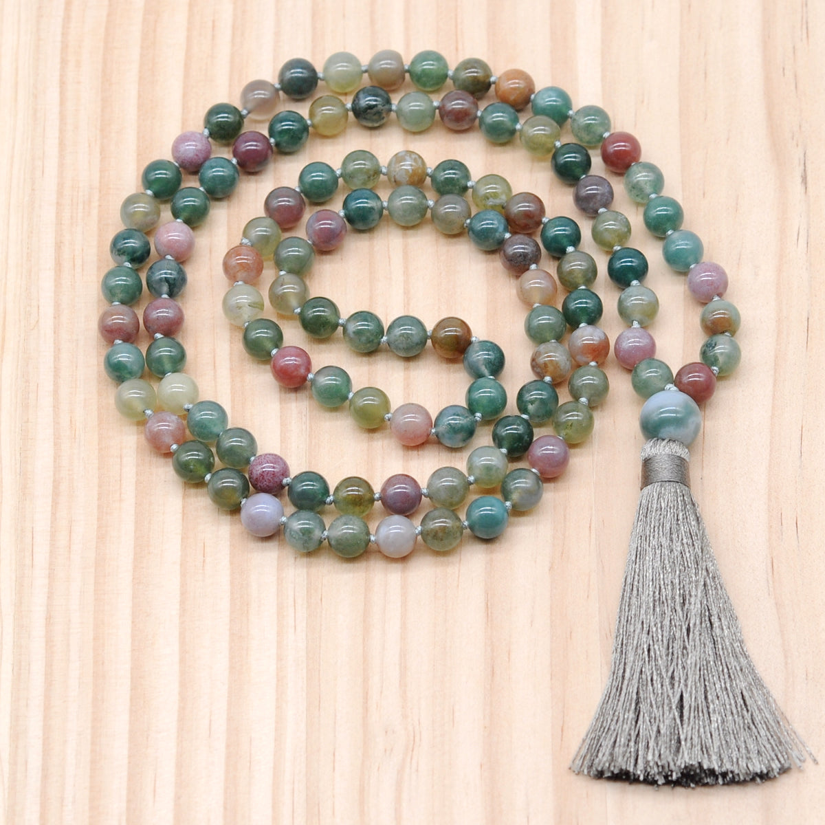 GMN132 Hand-Knotted Smooth Indian Agate 108 Beads Mala Necklace