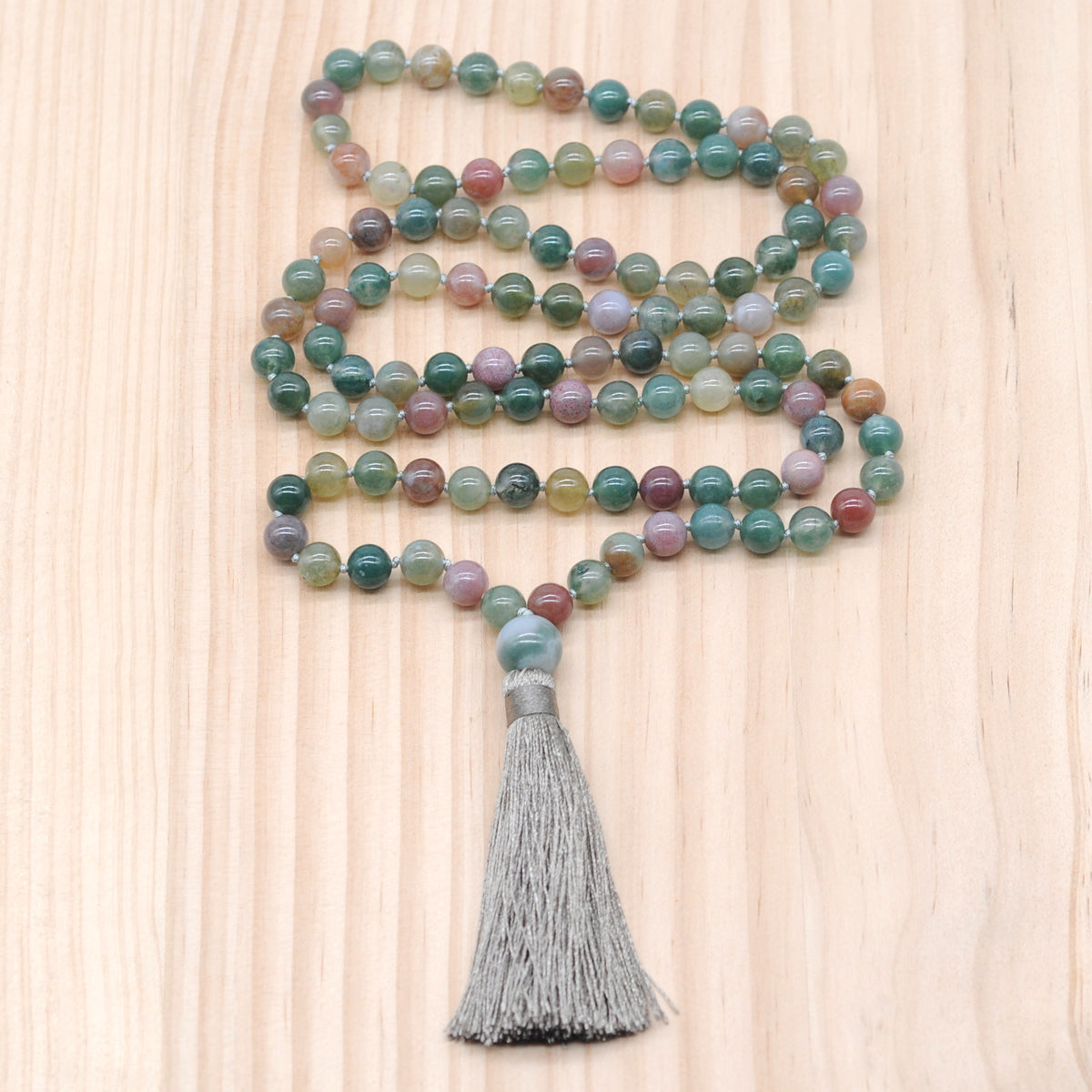 GMN132 Hand-Knotted Smooth Indian Agate 108 Beads Mala Necklace