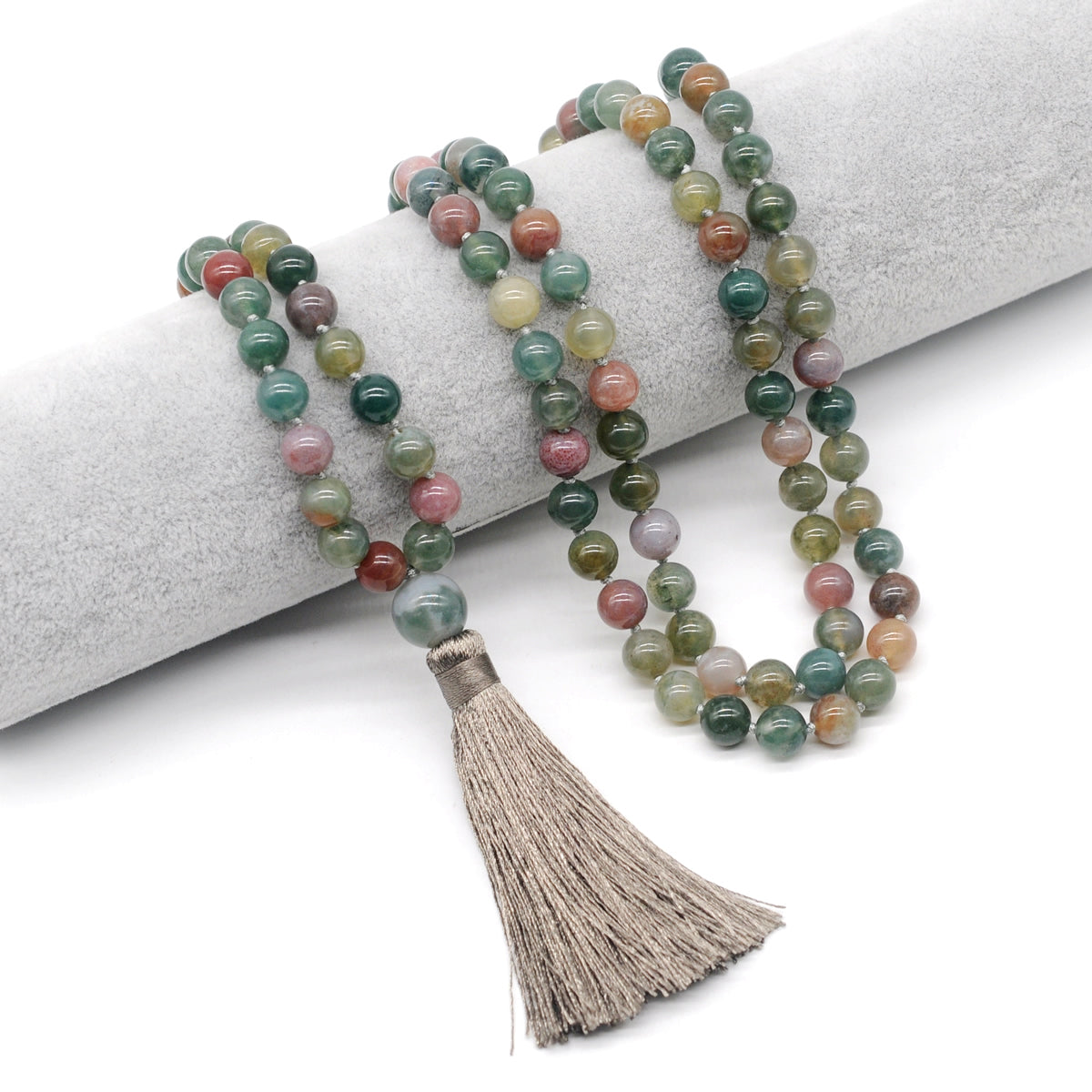 GMN132 Hand-Knotted Smooth Indian Agate 108 Beads Mala Necklace