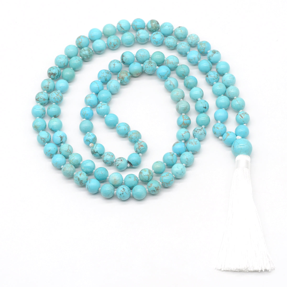 GMN140 Hand-Knotted Smooth Blue Howlite 108 Beads Mala Necklace