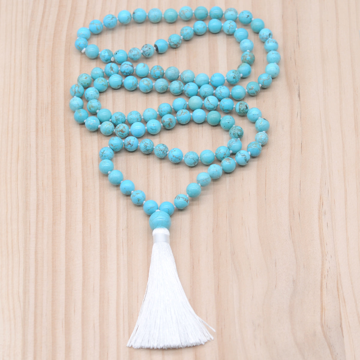 GMN140 Hand-Knotted Smooth Blue Howlite 108 Beads Mala Necklace