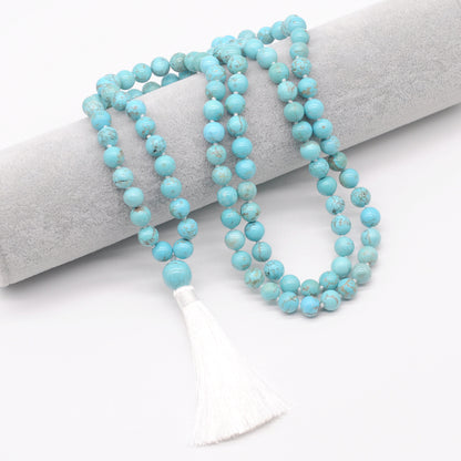 GMN140 Hand-Knotted Smooth Blue Howlite 108 Beads Mala Necklace