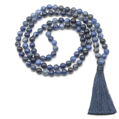 GMN142 Hand-Knotted Smooth Sodalite Gemstone 108 Beads Mala Necklace