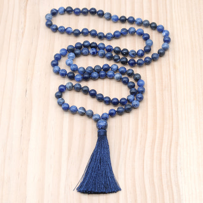 GMN142 Hand-Knotted Smooth Sodalite Gemstone 108 Beads Mala Necklace