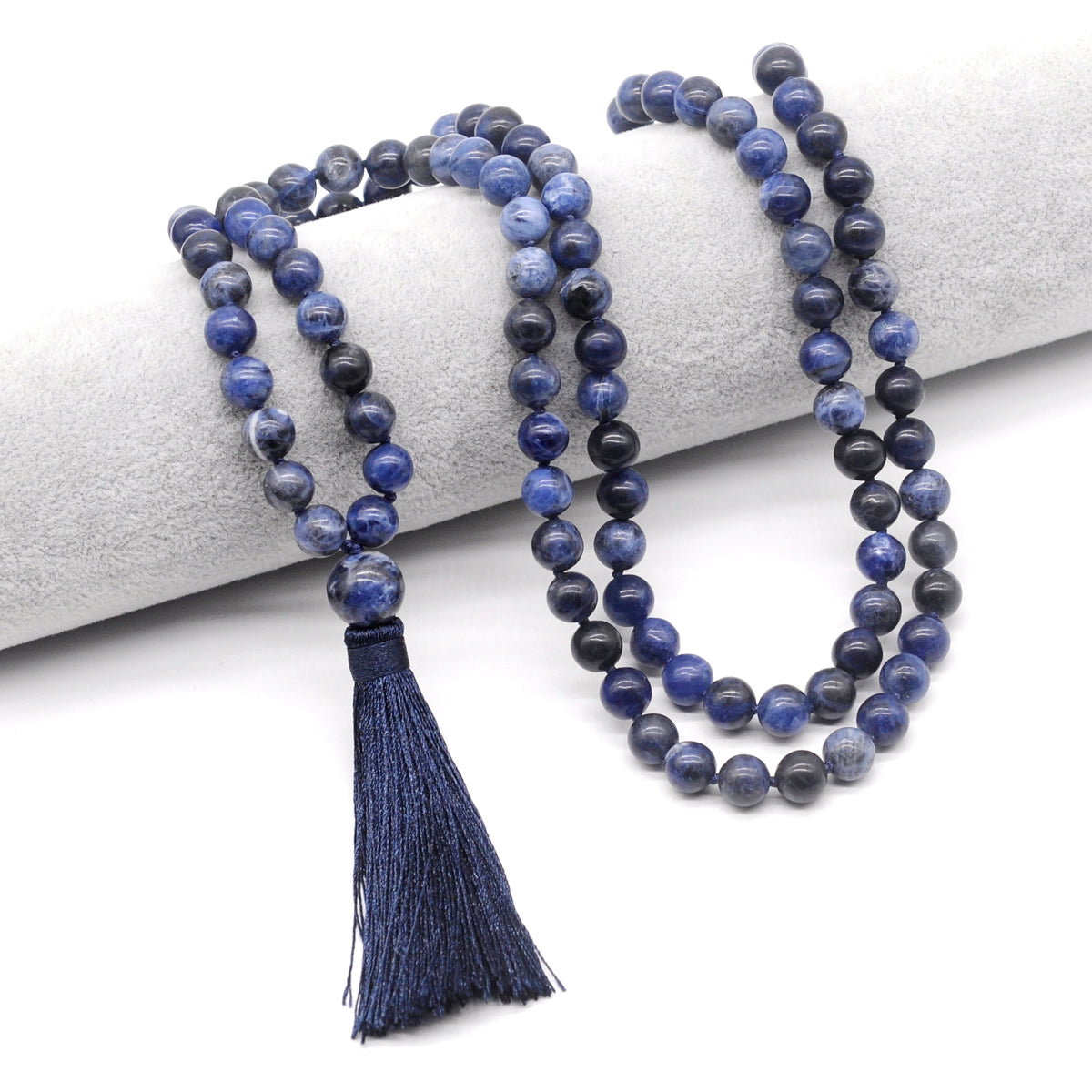 GMN142 Hand-Knotted Smooth Sodalite Gemstone 108 Beads Mala Necklace