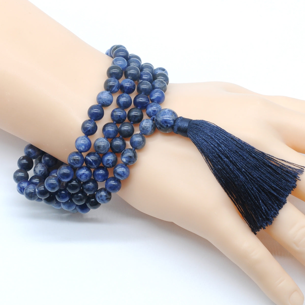 GMN142 Hand-Knotted Smooth Sodalite Gemstone 108 Beads Mala Necklace