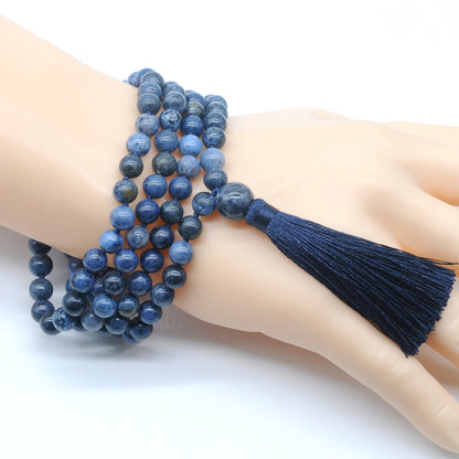 GMN143 Hand-Knotted Smooth Dumortierite 108 Beads Mala Necklace