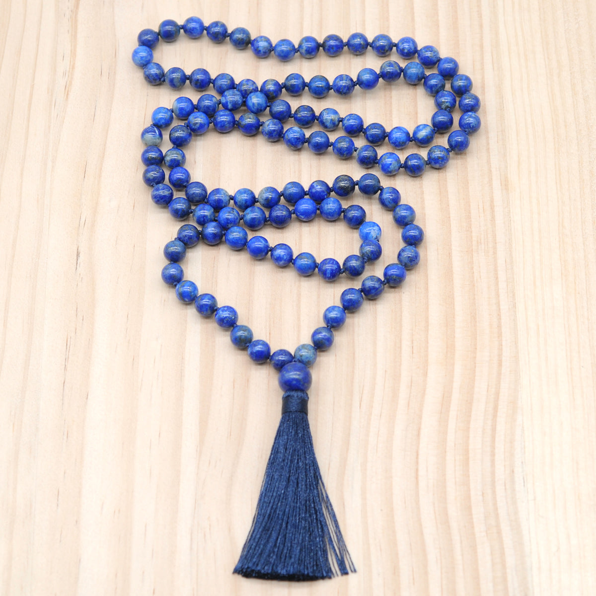 GMN144 Hand-Knotted Smooth Lapis Lazuli 108 Beads Mala Necklace