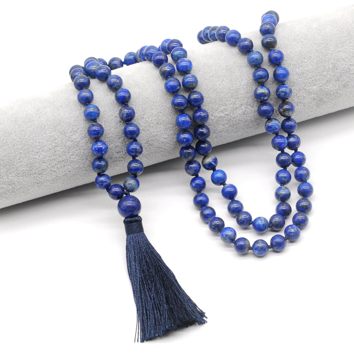 GMN144 Hand-Knotted Smooth Lapis Lazuli 108 Beads Mala Necklace