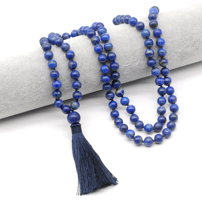 GMN144 Hand-Knotted Smooth Lapis Lazuli 108 Beads Mala Necklace