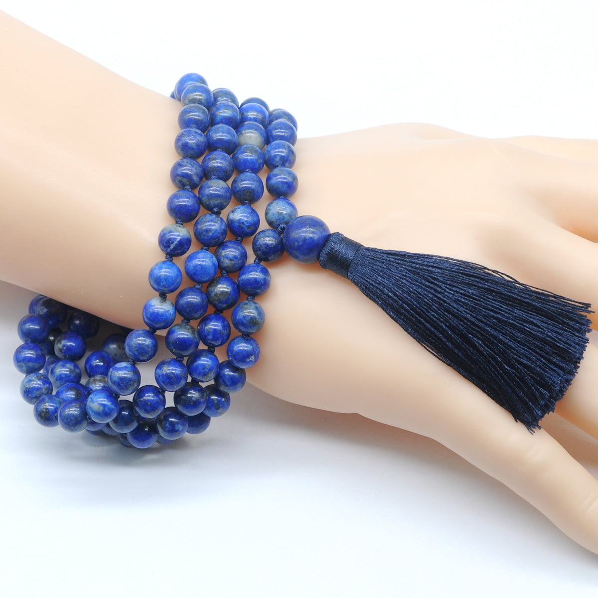 GMN144 Hand-Knotted Smooth Lapis Lazuli 108 Beads Mala Necklace